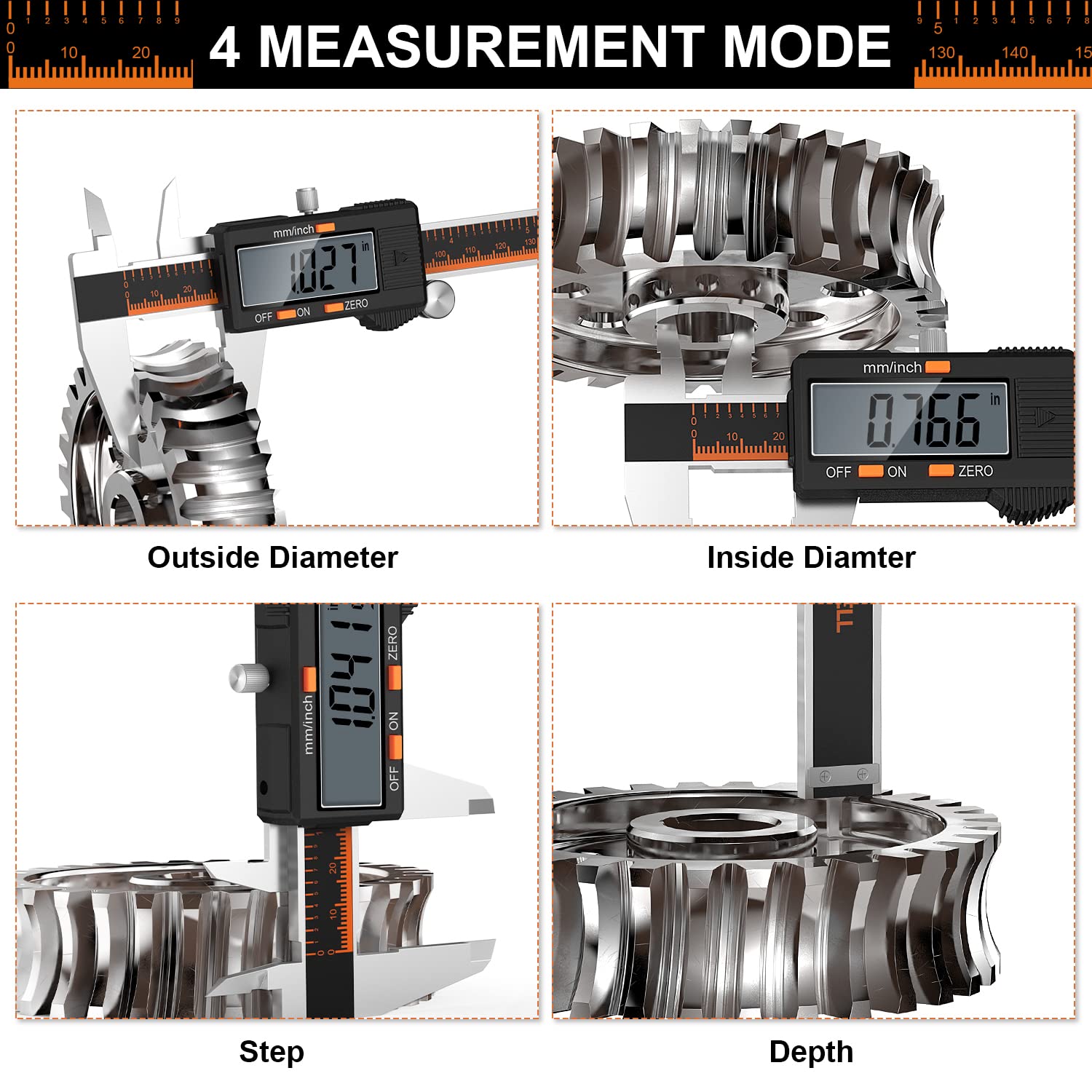 HARDELL Digital Caliper, 6 Inch Stainless Steel Caliper Measuring Tool with Large LCD Screen, Electronic Micrometer Caliper Digital Inch/Millimeter Conversion, Automatic Off(Ruler & 2 Batteries)