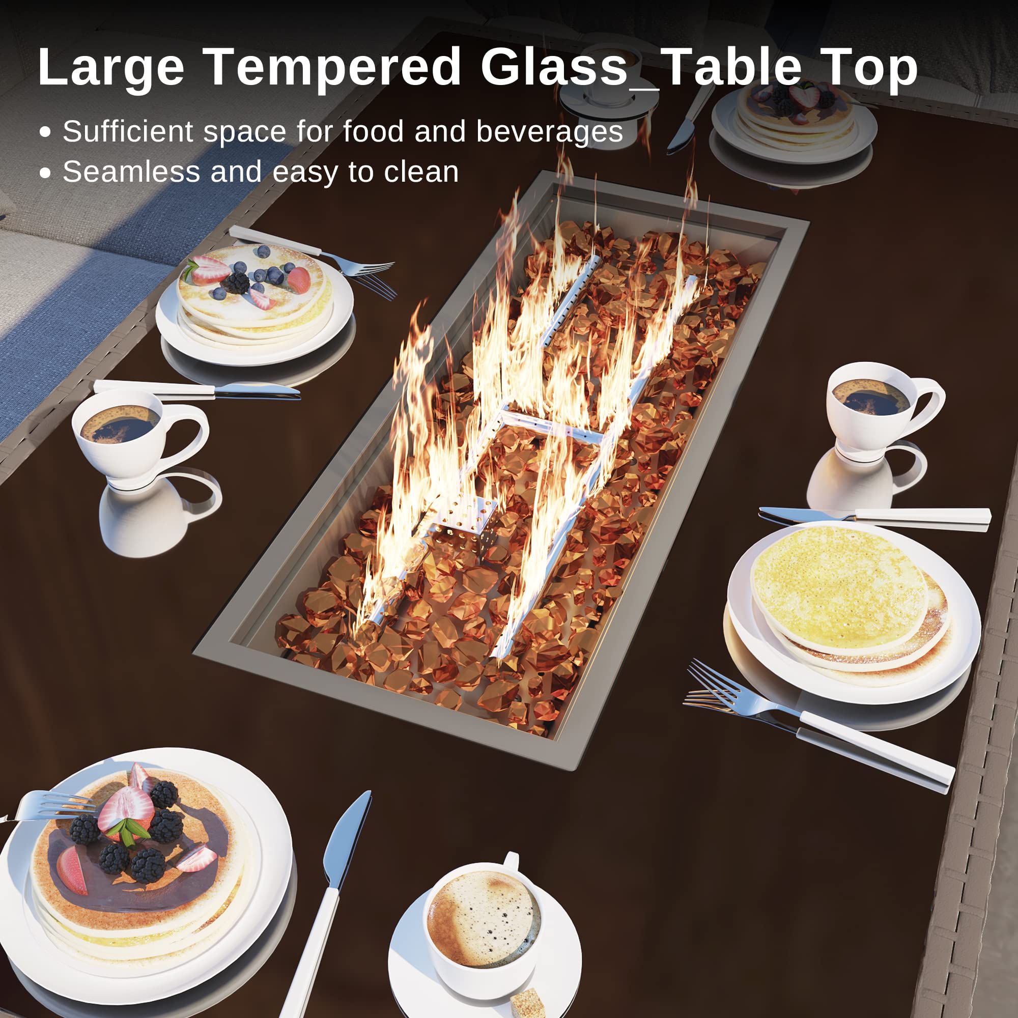 EAST OAK 52'' Propane Fire Pit Table, 60,000 BTU Gas Firepit W/Large Tempered Glass Tabletop, CSA Certified Outdoor Patio Fire Table with 9.2 lbs Glass Stone & Removable Lid, Chocolaty Coffee