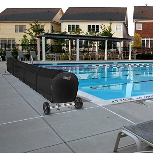 Kintaki Swimming Pool Solar Reel Cover, 16Ft Pool Solar Blanket Reel Cover, Winter Solar Reel and Blanket Covers for Inground Pool, Heavy Duty Waterproof Pool Solar Blanket Reel Cover, Black