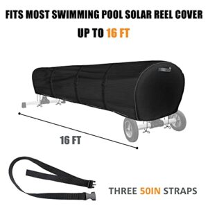 Kintaki Swimming Pool Solar Reel Cover, 16Ft Pool Solar Blanket Reel Cover, Winter Solar Reel and Blanket Covers for Inground Pool, Heavy Duty Waterproof Pool Solar Blanket Reel Cover, Black