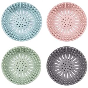 4 pack shower drain hair catcher silicone hair stopper,sink strainers,shower drain covers, easy to install and clean, suit for bathroom bathtub and kitchen.