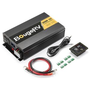 bougerv pure sine wave inverter 2000w convert dc 12v to ac 120v, with lcd digital displayer, wired remote controller, for off-grid solar power system, rv, home backup power