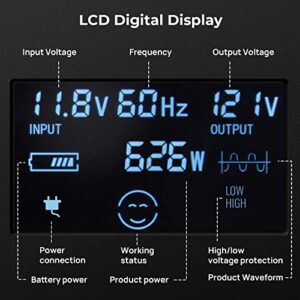 BougeRV Pure Sine Wave Inverter 2000W Convert DC 12V to AC 120V, with LCD Digital Displayer, Wired Remote Controller, for Off-Grid Solar Power System, RV, Home Backup Power