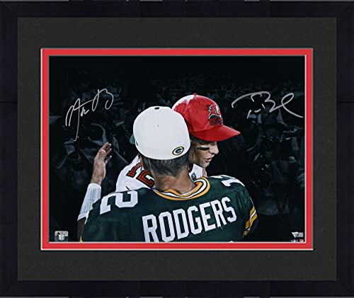 Framed Tom Brady Tampa Bay Buccaneers & Aaron Rodgers Green Bay Packers Autographed 16" x 20" Spotlight Photograph - Autographed NFL Photos