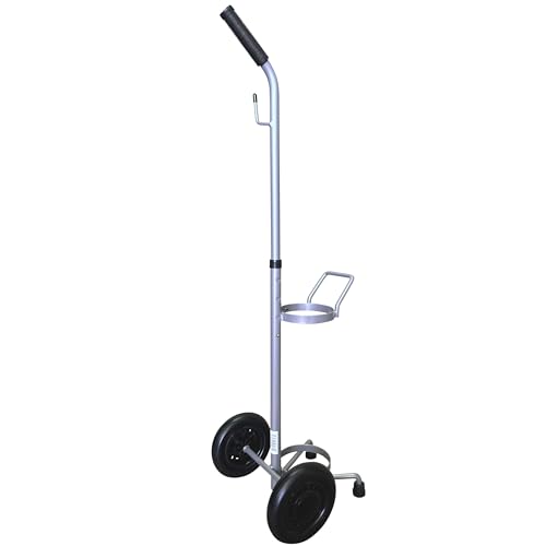 ResOne Lightweight Single D/E Oxygen Cylinder Cart, Adjustable Handle, Durable Powder-Coated Finish, Portable Oxygen Tank Cart with Wheels, Holds 1 D Size or E Size Cylinder - 4pk