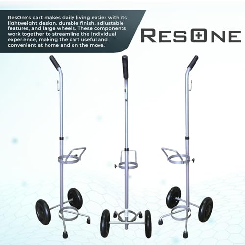 ResOne Lightweight Single D/E Oxygen Cylinder Cart, Adjustable Handle, Durable Powder-Coated Finish, Portable Oxygen Tank Cart with Wheels, Holds 1 D Size or E Size Cylinder - 4pk
