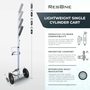 ResOne Lightweight Single D/E Oxygen Cylinder Cart, Adjustable Handle, Durable Powder-Coated Finish, Portable Oxygen Tank Cart with Wheels, Holds 1 D Size or E Size Cylinder - 4pk