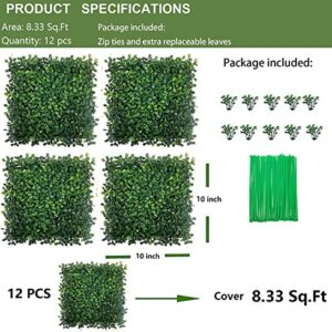 KASZOO Grass Wall 12 Pack 10"x10" Artificial Boxwood Hedge Wall Panels, Privacy Hedge Screen Faux Boxwood for Outdoor,Indoor,Garden,Fence,Backyard,Greenery Walls