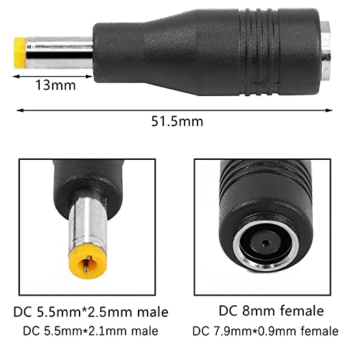 KarlKers 8mm Dc Power Plug, DC 8mm Adapter for Solar Panels, DC7909 Female to 5.5mm X 2.5mm Male Connector Solar Plug Adapter for Solar Generator Portable Power Station, Rechargeable Battery 3 Pack