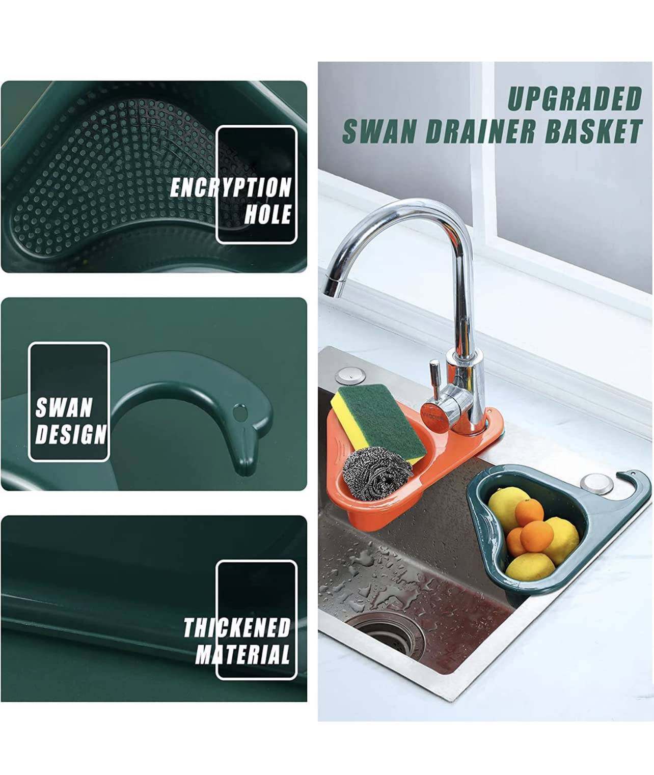 Swan Drain Basket Kitchen Sink 2023 heavy duty 4 PCS Kitchen Sink Strainer, Triangle Sink Filter, Side Corner Sink Strainer Basket, Multifunction Food Catcher Filter, Kitchen Sink Accessories