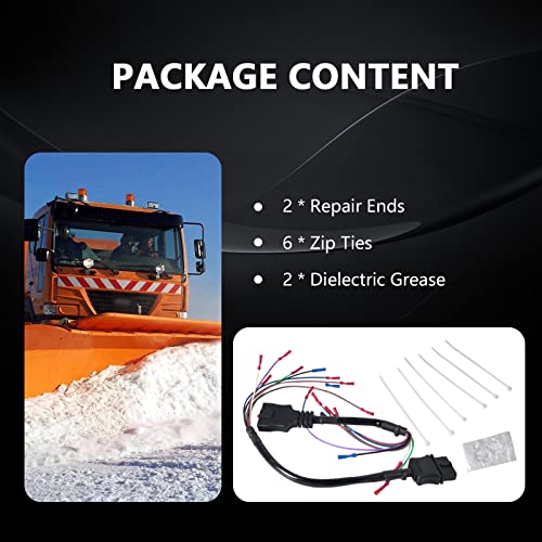 MIKODA Snow Plow Wire Harness Repair Kit, Western/Fisher 9-Pin Truck Side Snow Plow Harness Repair Ends with Zip Ties & Dielectric Grease Replace 49308 49317 22335k