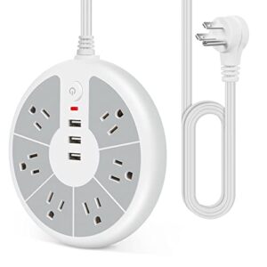 flat plug power strip with surge protection - 6 outlets flat extension cord surge protector with 3 usb ports - compact charging station multi plug outlet extender for electronic deivces, home, office