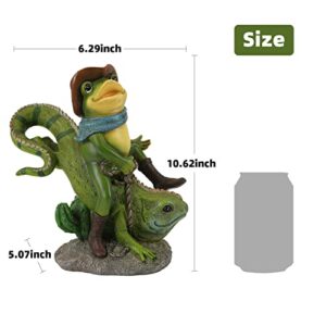 OSROENE Frog Statues Garden Decor, Cowboy Frog Riding Green Lizard Figurine Outdoor Indoor Decoration Animal Statues for Garden Balcony Front Porch Patio Yard