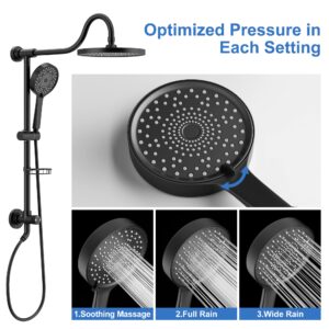 Tearel 9 Inches Rainfall Shower Head and Handheld Showerhead Combo Shower System with Slide Bar, Matte Black