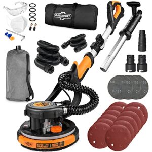 drywall sander, electric sander for drywall with vacuum, 7 variable speed 900-1800rpm, 95.5% dust removal for ceiling sanding, 14ft dust hose, 26ft power cable, storage bag and led light