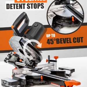 DWT Sliding Compound Miter Saw with 3 Blades, 15A 10", Double Speed (4500 RPM & 3200 RPM), Bevel Cut (0°-45°) with Laser, Extension Table, Iron Blade Guard, Cutting Wood, PVC or Soft Metal