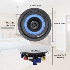 Herdio 4 Inch in-Ceiling Speaker 80 Watts Full Range Celling Speaker Perfect for Humid Indoor Outdoor Placement Bath, Kitchen,Bedroom,Covered Porches （Each）