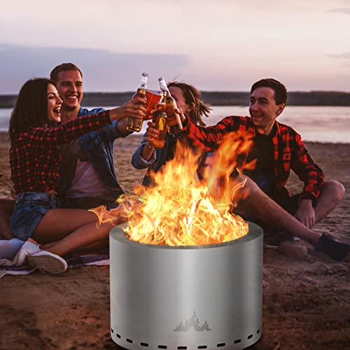 UDPATIO 19.5 inch Smokeless Fire Pit with Stand, 304 Stainless Steel Bonfire Stove for Outside, Wood Burning with Ash Pan, Portable Carrying Bag for Patio, Camping