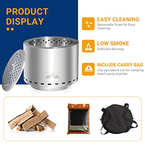 UDPATIO 19.5 inch Smokeless Fire Pit with Stand, 304 Stainless Steel Bonfire Stove for Outside, Wood Burning with Ash Pan, Portable Carrying Bag for Patio, Camping