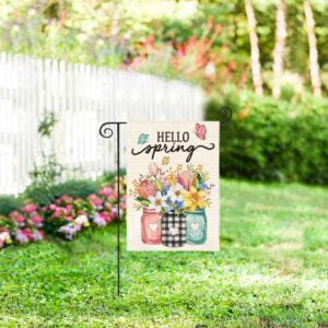 AVOIN colorlife Hello Spring Garden Flag 12x18 Inch Double Sided Outside, Floral Mason Jar Holiday Yard Outdoor Flag