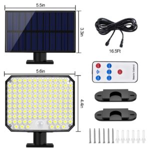 KERNOWO Solar Lights Outdoor, 118 LED Solar Motion Sensor Flood Lights with Remote, IP65 Waterproof Solar Powered Security Spot Lights with 16.5Ft Cable for Patio, Garage, Porch, Yard, 2 Pack