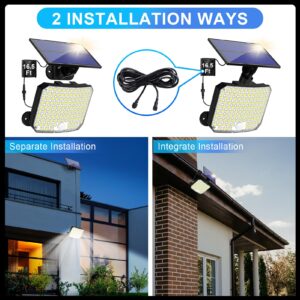 KERNOWO Solar Lights Outdoor, 118 LED Solar Motion Sensor Flood Lights with Remote, IP65 Waterproof Solar Powered Security Spot Lights with 16.5Ft Cable for Patio, Garage, Porch, Yard, 2 Pack