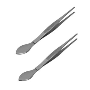 Cyrank Bonsai Tweezers, 2Pcs Long Handle Stainless Steel Straight Plant Soil Loosening Spatula Set with Serrated Tips Comfortable Ridged Handle for Garden Kitchen