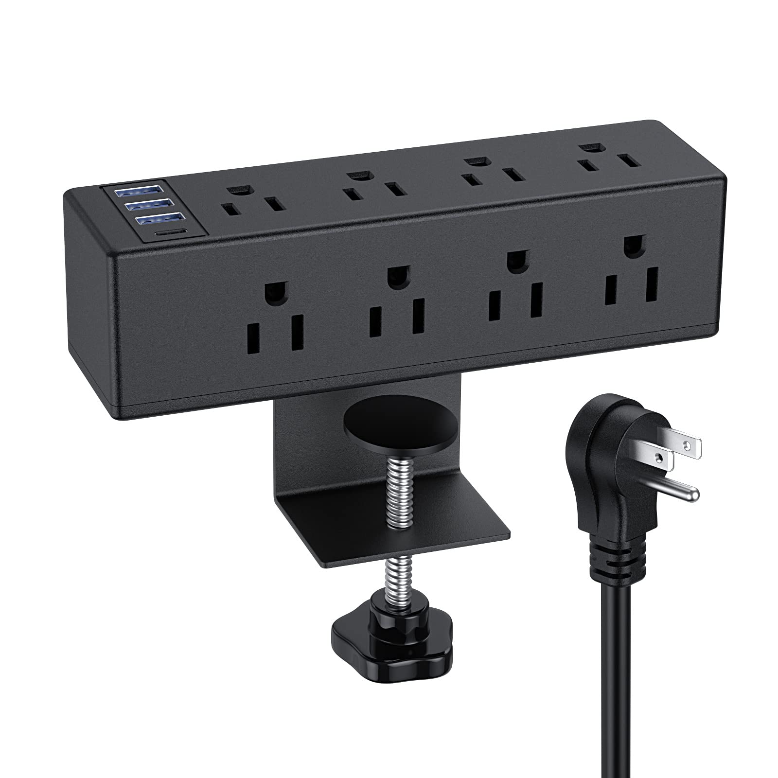 Desk Clamp Power Strip with 8 Outlets, Desk Power with 3 USB-A and 1 USB-C(18W) Ports, Desktop Power Strip Fast Charging Station, 6.6 FT Flat Plug, Desk Mount Power Strip for 1.6" Tables.