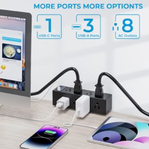 Desk Clamp Power Strip with 8 Outlets, Desk Power with 3 USB-A and 1 USB-C(18W) Ports, Desktop Power Strip Fast Charging Station, 6.6 FT Flat Plug, Desk Mount Power Strip for 1.6" Tables.