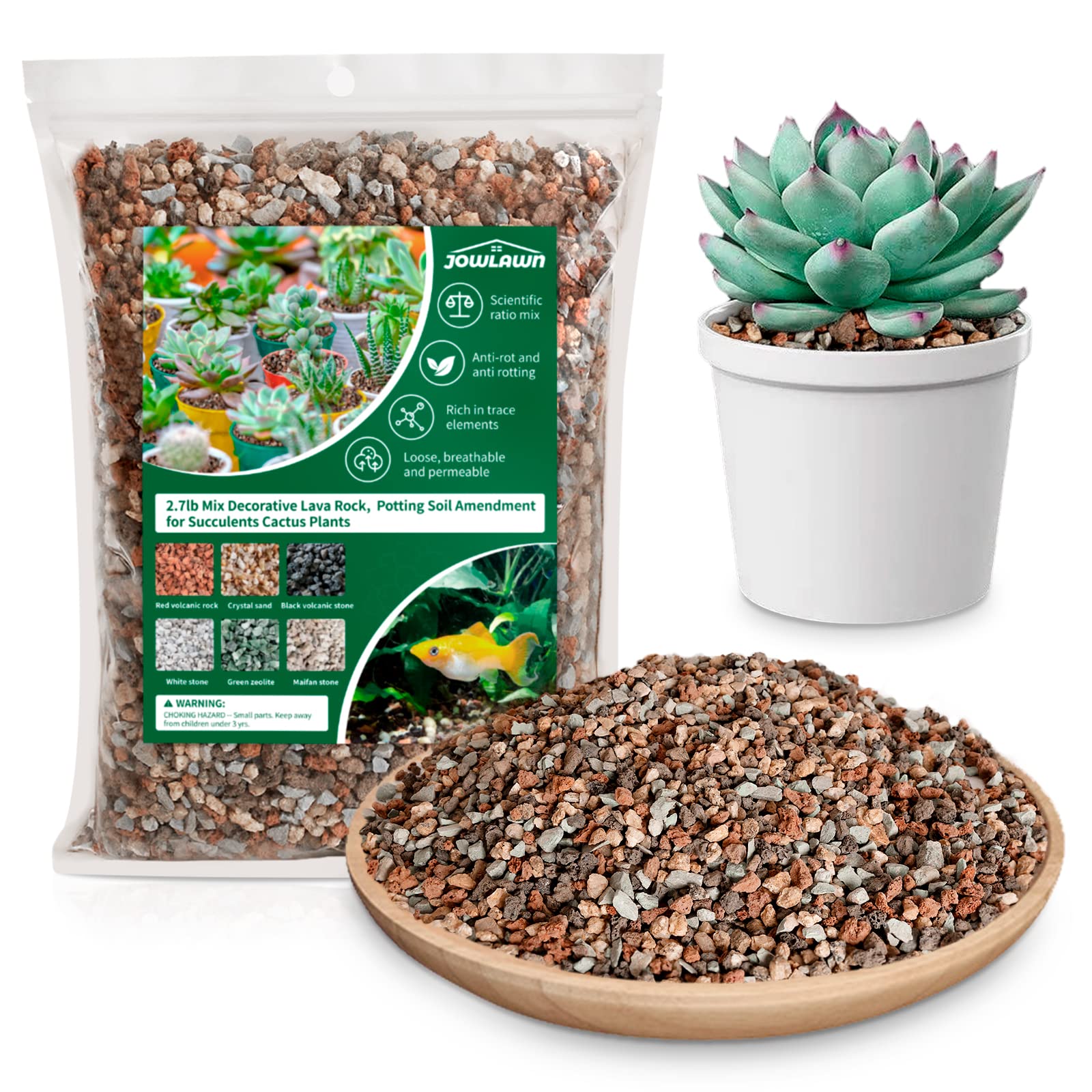 Jowlawn Mix Horticultural Lava Rock Pebbles - 2.7lb Pumice Potting Soil Amendment for Succulents Cactus Plants, Gritty Rocks Decorative Gravel Plant Drainage for Terrarium Potted Plants