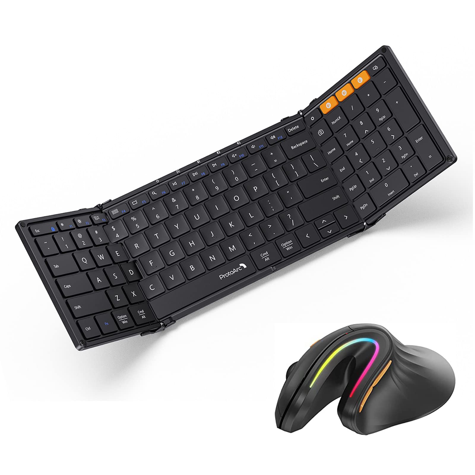 ProtoArc XK01 Folding Bluetooth Keyboard and EM11 Wireless Ergonomic Mouse Combo