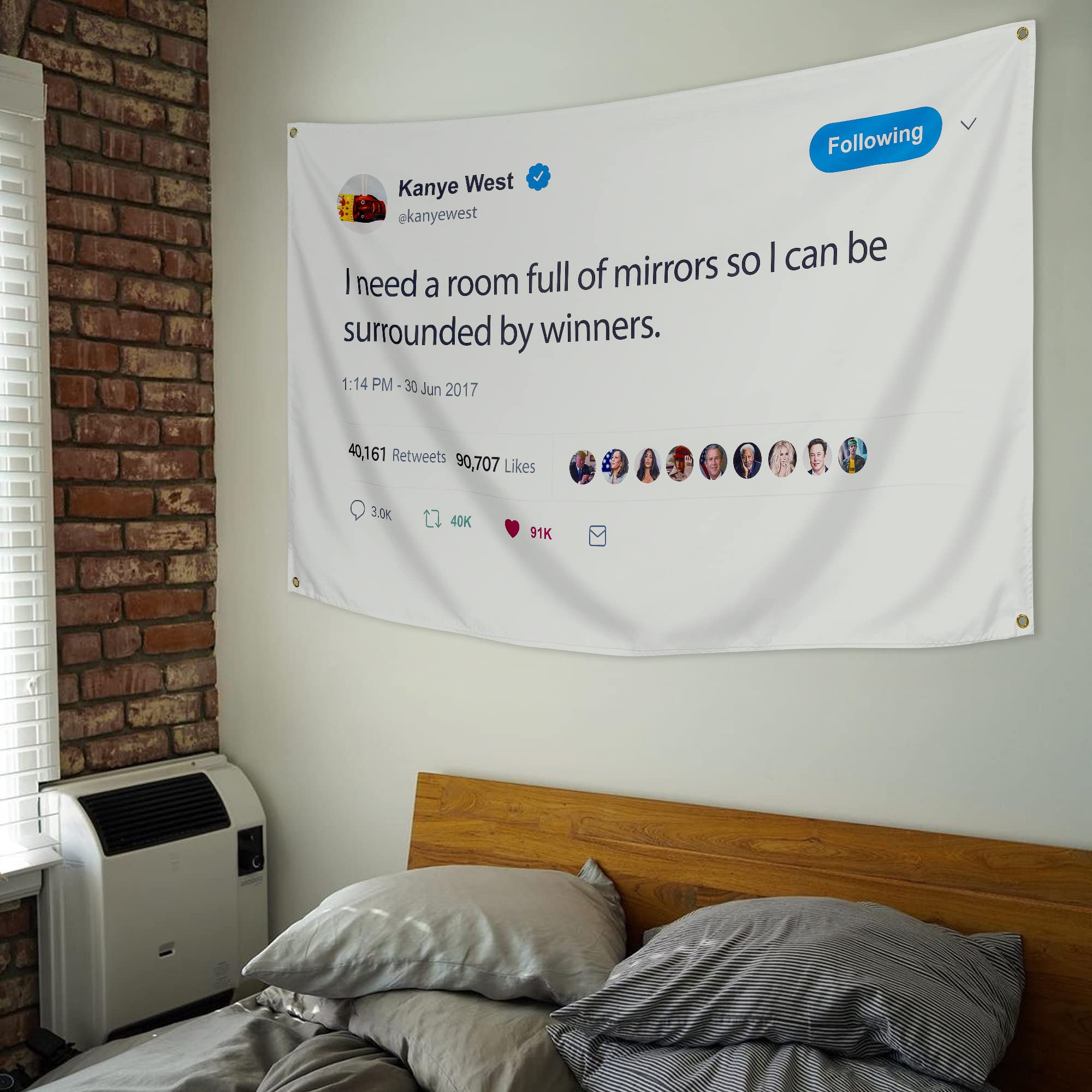 WHGJ Kanye Flag I Need A Room Full of Mirrors 3x5 ft Tweet Quote Rapper Tapestry, Heavy Duty 200D Durable Polyester, Funny Poster Flags for Room College Dorm Guys, Fade Resistant Banner Décor