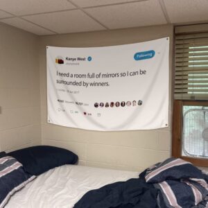 WHGJ Kanye Flag I Need A Room Full of Mirrors 3x5 ft Tweet Quote Rapper Tapestry, Heavy Duty 200D Durable Polyester, Funny Poster Flags for Room College Dorm Guys, Fade Resistant Banner Décor