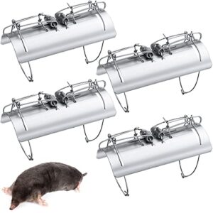 mole trap half round metal mole killer reusable ground squirrel trap heavy duty gopher rat vole traps tactical traps for outdoor lawn garden yard gopher vole trapping (4 packs)