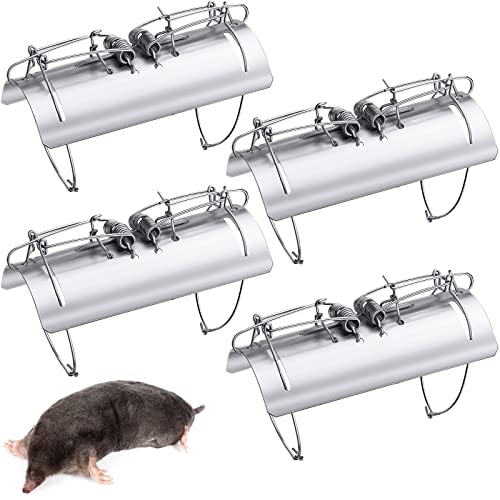 Mole Trap Half Round Metal Mole Killer Reusable Ground Squirrel Trap Heavy Duty Gopher Rat Vole Traps Tactical Traps for Outdoor Lawn Garden Yard Gopher Vole Trapping (4 Packs)