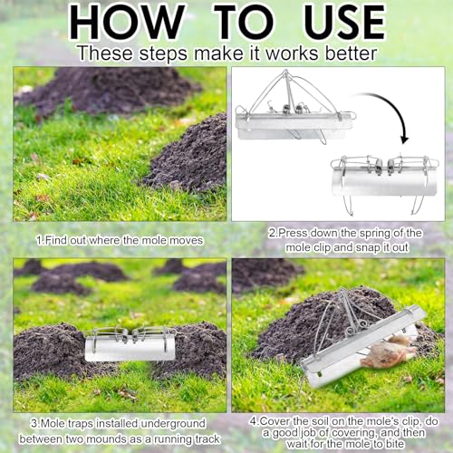 Mole Trap Half Round Metal Mole Killer Reusable Ground Squirrel Trap Heavy Duty Gopher Rat Vole Traps Tactical Traps for Outdoor Lawn Garden Yard Gopher Vole Trapping (4 Packs)