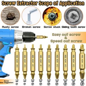 9 Pcs Damaged Screw Extractor Kit, Miuudby HSS 4341 Material Damaged & Stripped Screw Extractor Set For Easy Out And Speed Out Remover Common Size of Broken Tool And Titanium Extractor Drill Bit, Gold