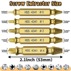 9 Pcs Damaged Screw Extractor Kit, Miuudby HSS 4341 Material Damaged & Stripped Screw Extractor Set For Easy Out And Speed Out Remover Common Size of Broken Tool And Titanium Extractor Drill Bit, Gold