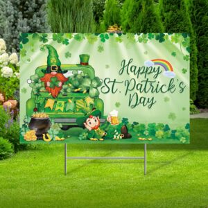 st. patrick's day yard sign happy saint patty's day lawn decorations 24.8 x 16 inch irish leprechaun shamrock yard sign leprechaun sat in the irish green truck outdoor decor with metal h stake
