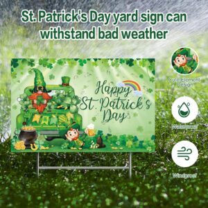 St. Patrick's Day Yard Sign Happy Saint Patty's Day Lawn Decorations 24.8 x 16 Inch Irish Leprechaun Shamrock Yard Sign Leprechaun Sat in the Irish Green Truck Outdoor Decor with Metal H stake