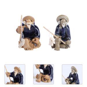 Operitacx 2Pcs Miniature Fisherman Figurine Small Fisherman Statue Fairy Gardens Micro Landscape Decorations for Fish Tank Zen Sand Garden Bonsai Pot