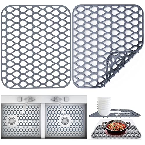 Kitchen Sink Mat, Sink Protectors for Kitchen Sink, Silicone Sink Mats for Stainless Steel Sink, Silicone Drying Mat Dish Dryer Mats, Can be Cut for Center Drain or Rear Drain (13.58"x11.6")