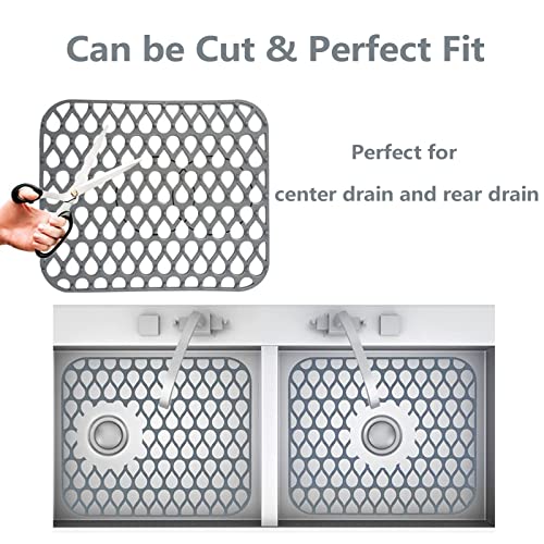 Kitchen Sink Mat, Sink Protectors for Kitchen Sink, Silicone Sink Mats for Stainless Steel Sink, Silicone Drying Mat Dish Dryer Mats, Can be Cut for Center Drain or Rear Drain (13.58"x11.6")