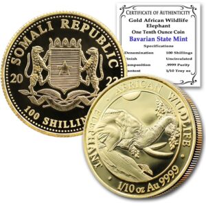 2023 1/10 oz somalian gold elephant - african wildlife coin brilliant uncirculated 24k 100 shillings bu