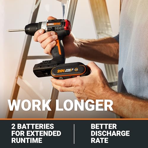 Worx Nitro 20V Cordless 1/2" Drill Driver with Brushless Motor, Compact & Lightweight Drill Set Only 6" and 3 lbs., Cordless Drill Power Share Compatible WX130L – Batteries & Charger Included