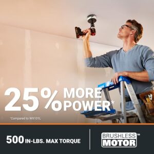 Worx Nitro 20V Cordless 1/2" Drill Driver with Brushless Motor, Compact & Lightweight Drill Set Only 6" and 3 lbs., Cordless Drill Power Share Compatible WX130L – Batteries & Charger Included