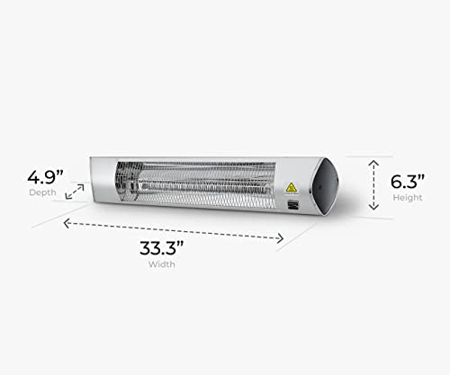 Kenmore Carbon Infrared Outdoor Electric Heater | 1500W Electric Patio Heater with Remote, Ceiling or Wall Mounted, KH-7E01-SS, Outdoor Heater, Garage Heater, Outdoor Space Heater with Brackets