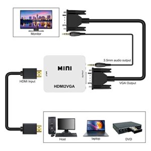 HDSUNWSTD HDMI to VGA Adapter with 3.5mm Audio Port (PC HDMI Source Output to VGA TV) for Old Computer Monitor Laptop Projector 1080P Video (Female HDMI in, Female VGA Out)