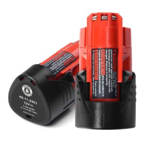 dv8dkv7 2 pack m12 2.5ah replacement battery compatible with milwaukee m12 battery 48-11-2401 48-11-2402 48-11-2411 48-11-2420 48-11-2440 milwaukee m12 12v cordless tools
