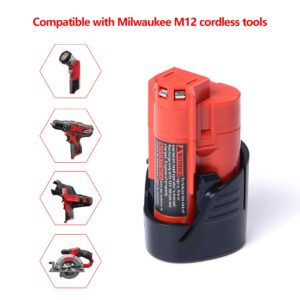 DV8DKV7 2 Pack M12 2.5Ah Replacement Battery Compatible with Milwaukee M12 Battery 48-11-2401 48-11-2402 48-11-2411 48-11-2420 48-11-2440 Milwaukee M12 12V Cordless Tools